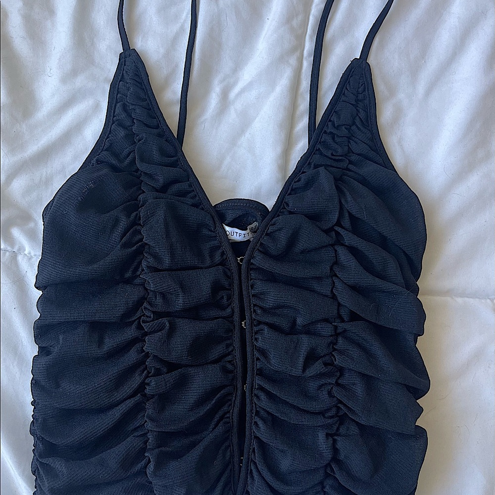 Urban outfitters, black, mesh material, size small, front clasp closure.